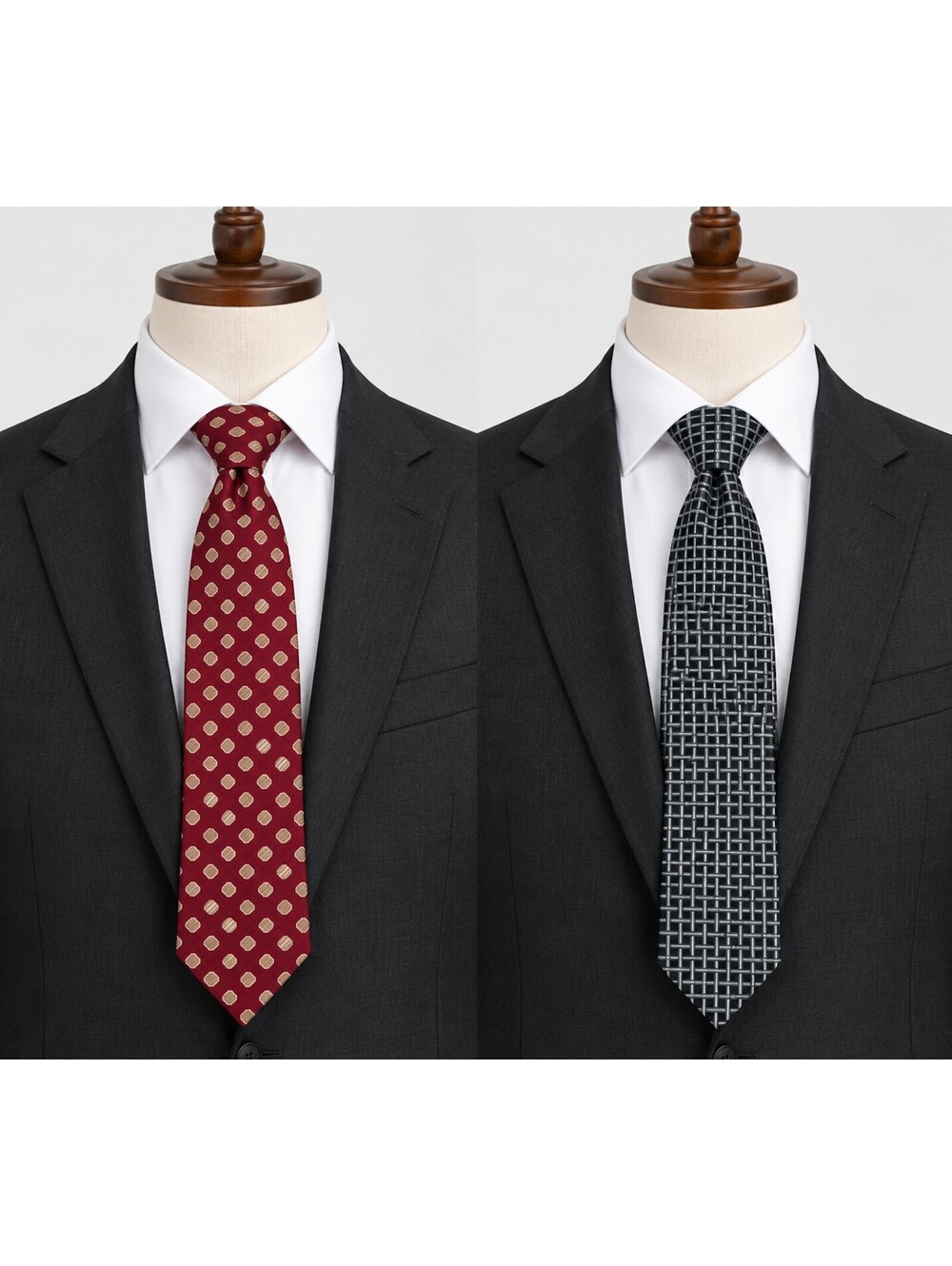 Jones New York Silk Tie Lot of 2 Burgundy Polka Dot & Gray Geometric Neckties